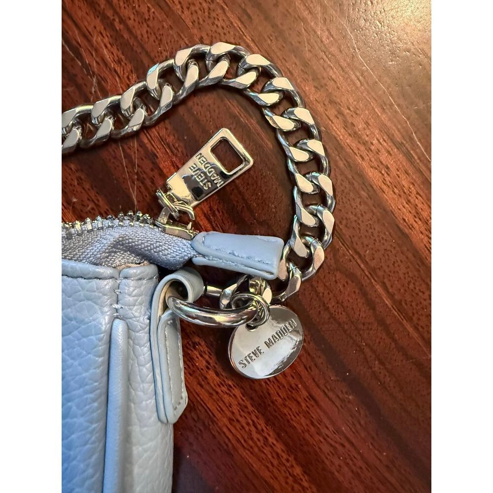 Steve Madden Blue Faux Leather Silver Chain Shoulder Bag Small Logo - Picture 5 of 8